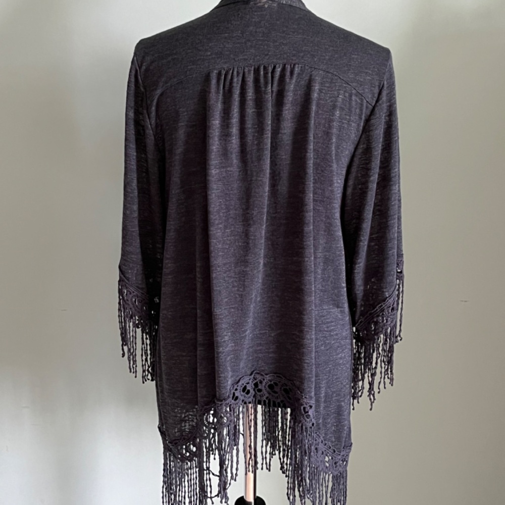 Eyeshadow Charcoal Gray Open Front Fringe Kimono L - image 4